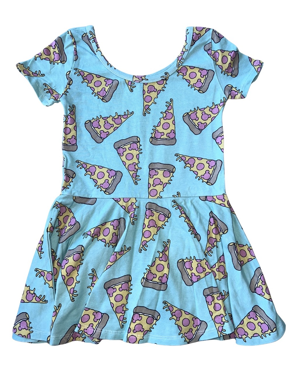 Aqua Mickey Head Pizza Print Skirted Leotard Dress